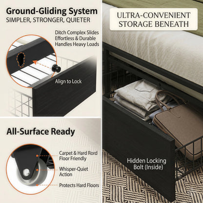 Softo Luxe Storage Bookcase Wood Bed Frame