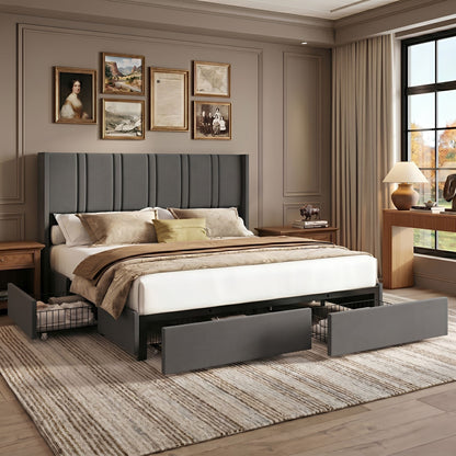 Modro Linen Bed Frame With Storage