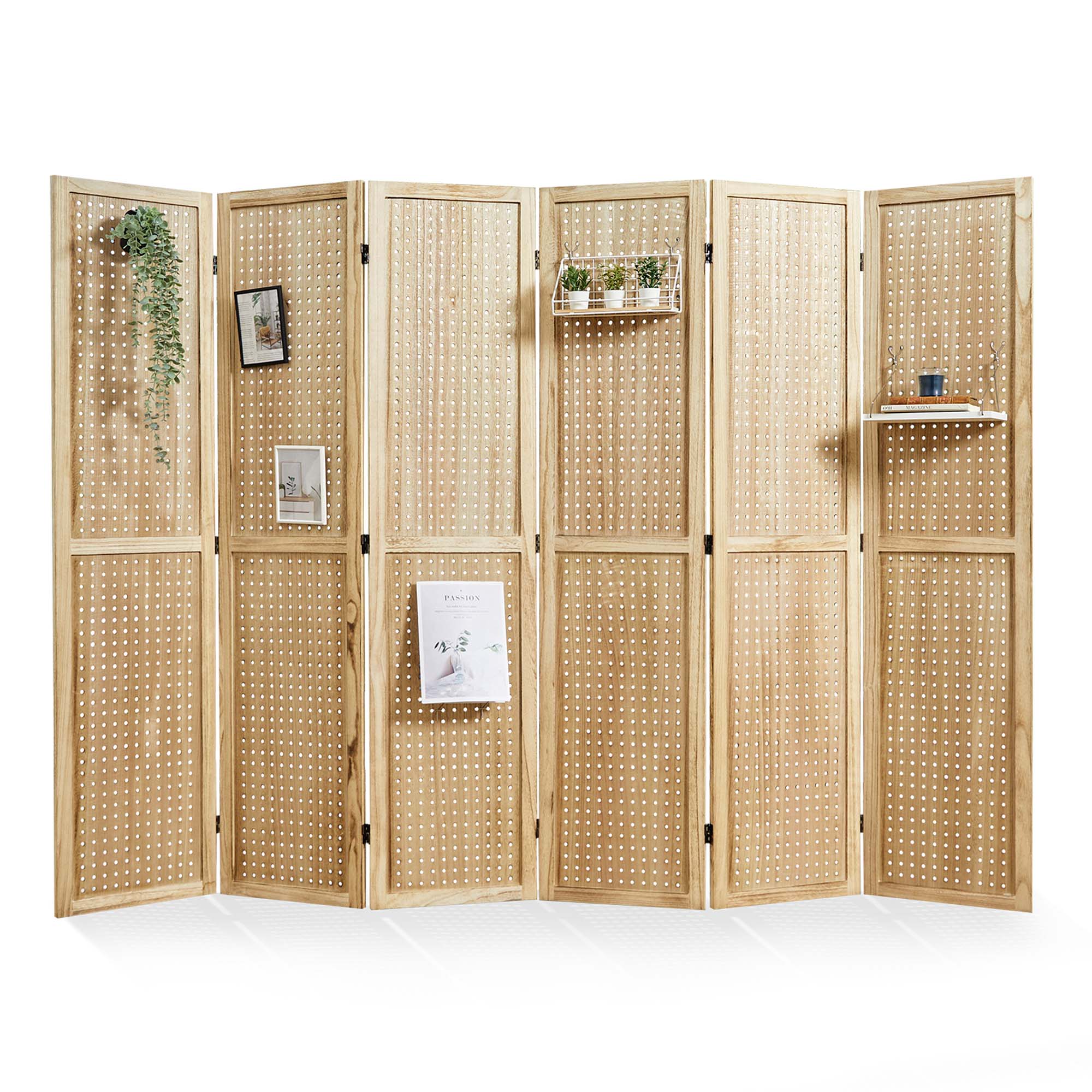 HOVA 66.8" Wooden Pegboard Room Divider