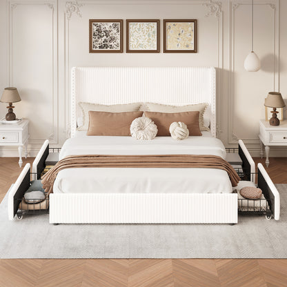Elysia Upholstered Storage Bed Frame,with Nailhead Trim and 48" Tall Wingback Headboard