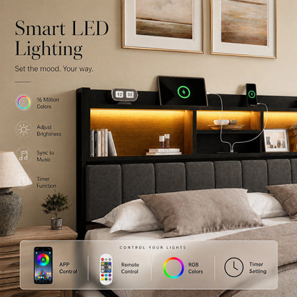 Softo Luxe Storage Bookcase Wood Bed Frame