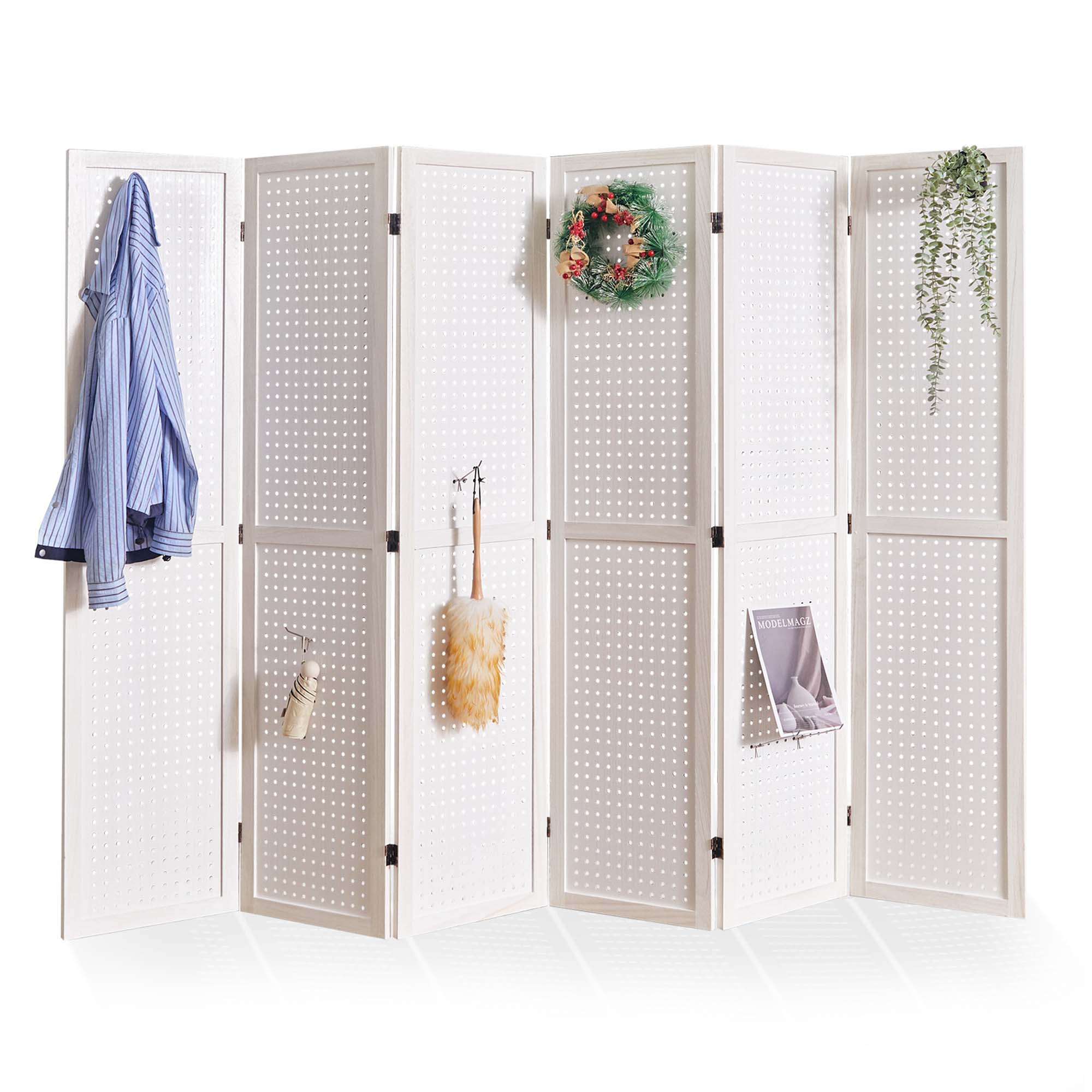 HOVA 66.8" Wooden Pegboard Room Divider