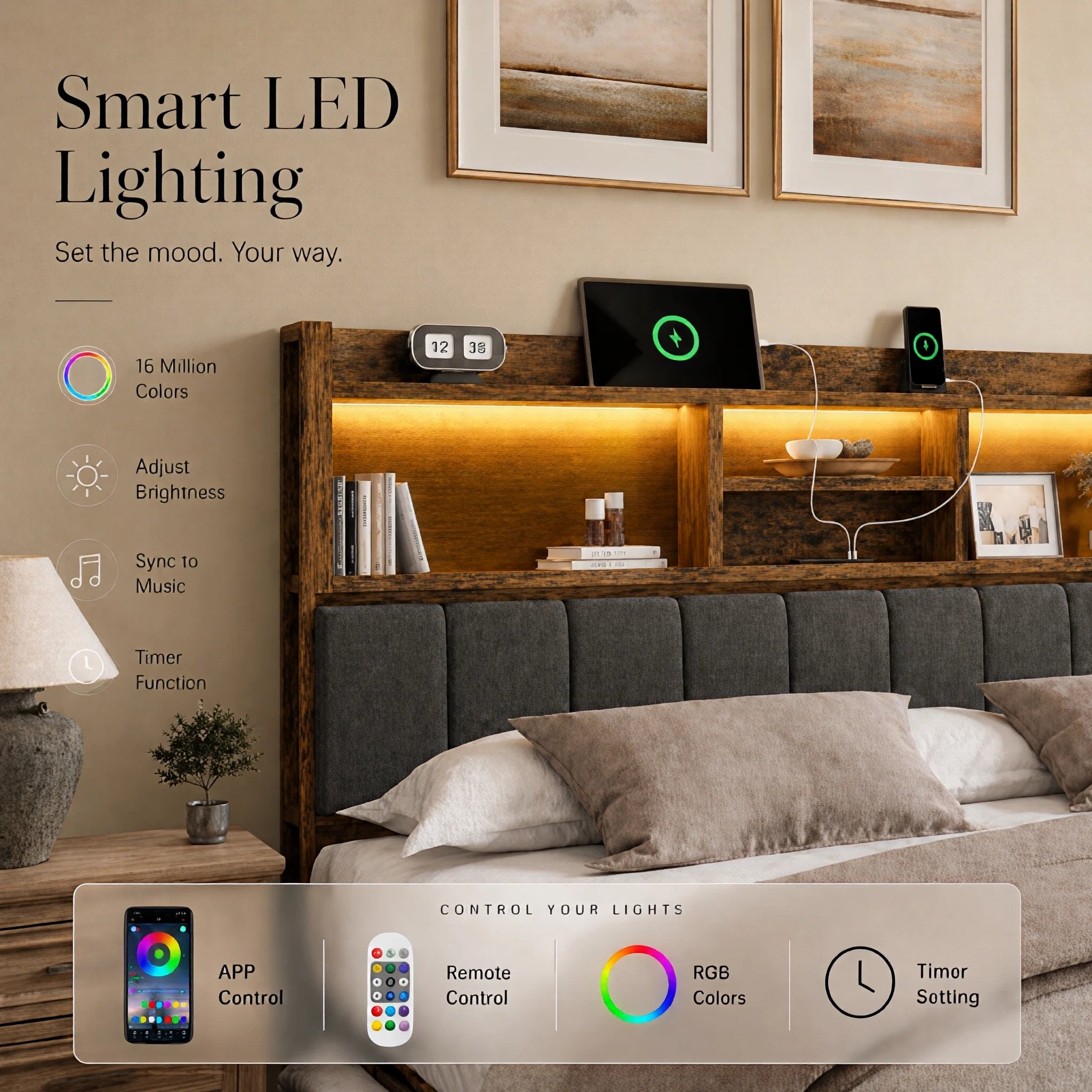 Softo Luxe Storage Bookcase Wood Bed Frame