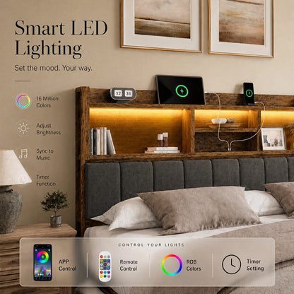 Softo Luxe Storage Bookcase Wood Bed Frame