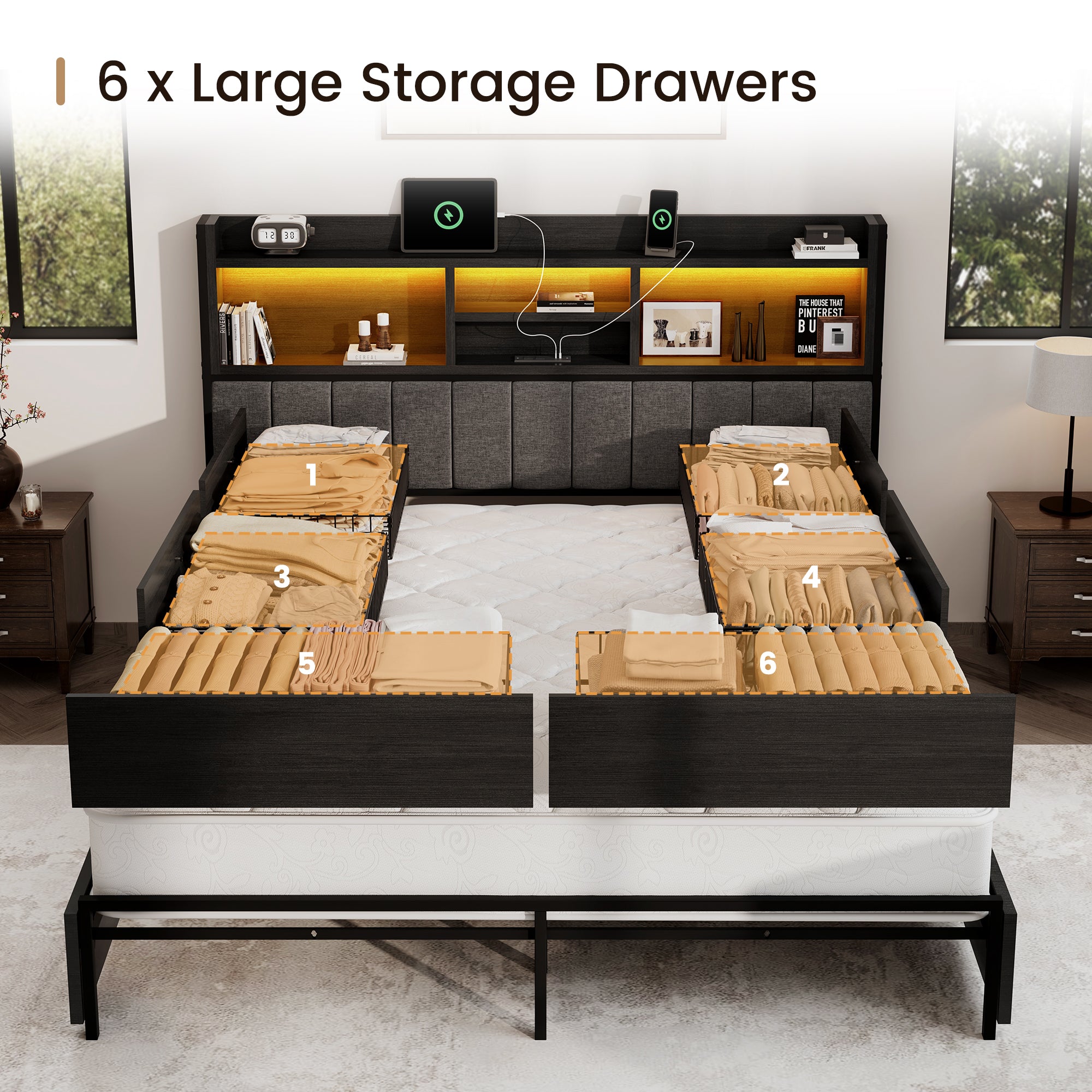 Softo Luxe Storage Bookcase Wood Bed Frame