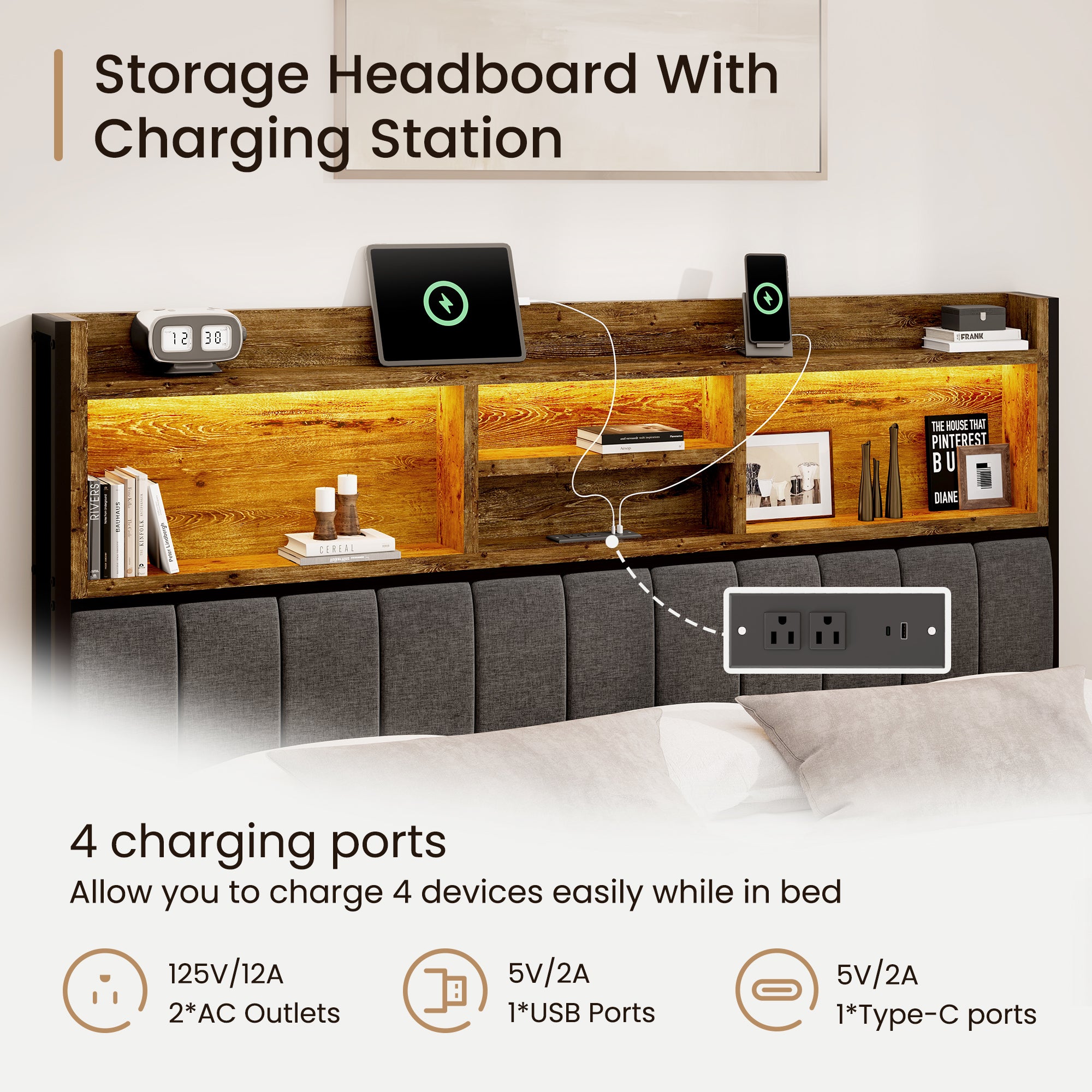 Softo Luxe Storage Bookcase Wood Bed Frame