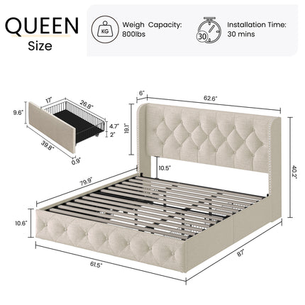 queen bed drawers