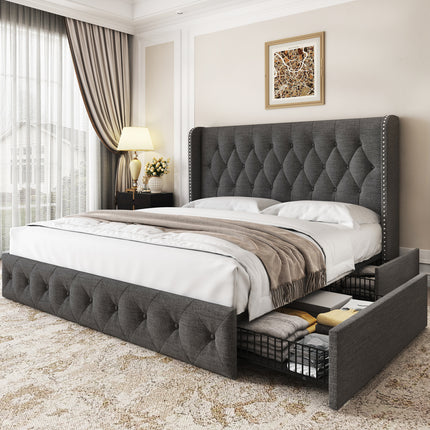 queen bed frame with storage with headboard
