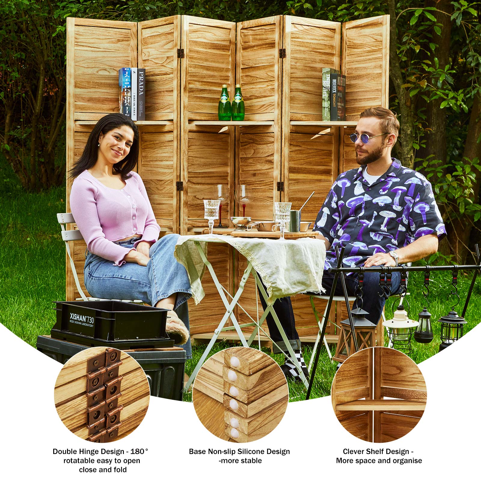 SYLO 5.6ft Folding Wood Room Divider with Shelves