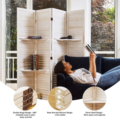SYLO 5.6ft Folding Wood Room Divider with Shelves