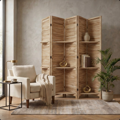 SYLO 5.6ft Folding Wood Room Divider with Shelves
