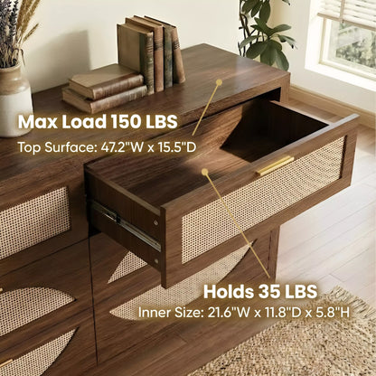 Arched Boho Rattan 6 Drawer Dressers-Walnet / Oak