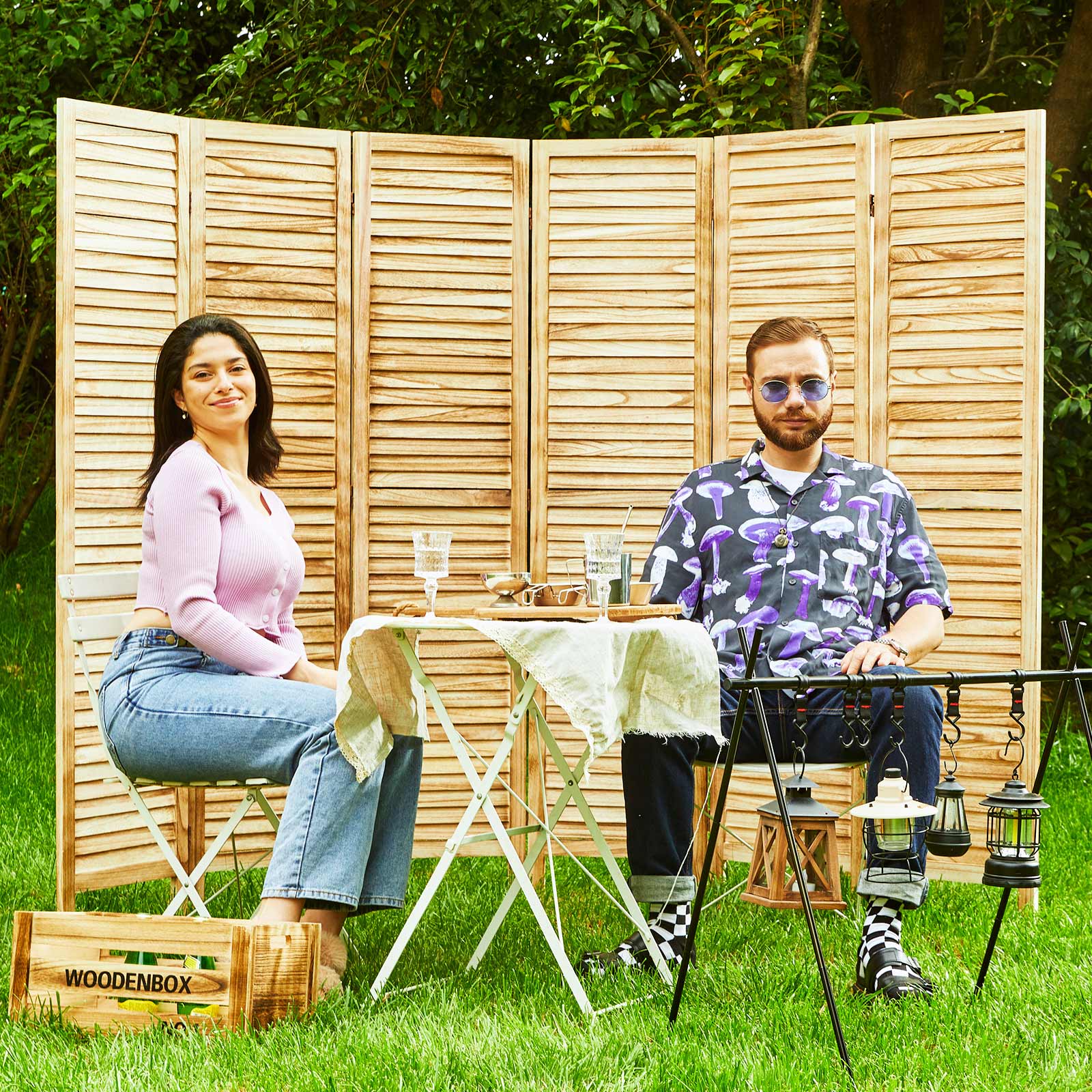 Classic 67" Louvered Wooden Room Divider