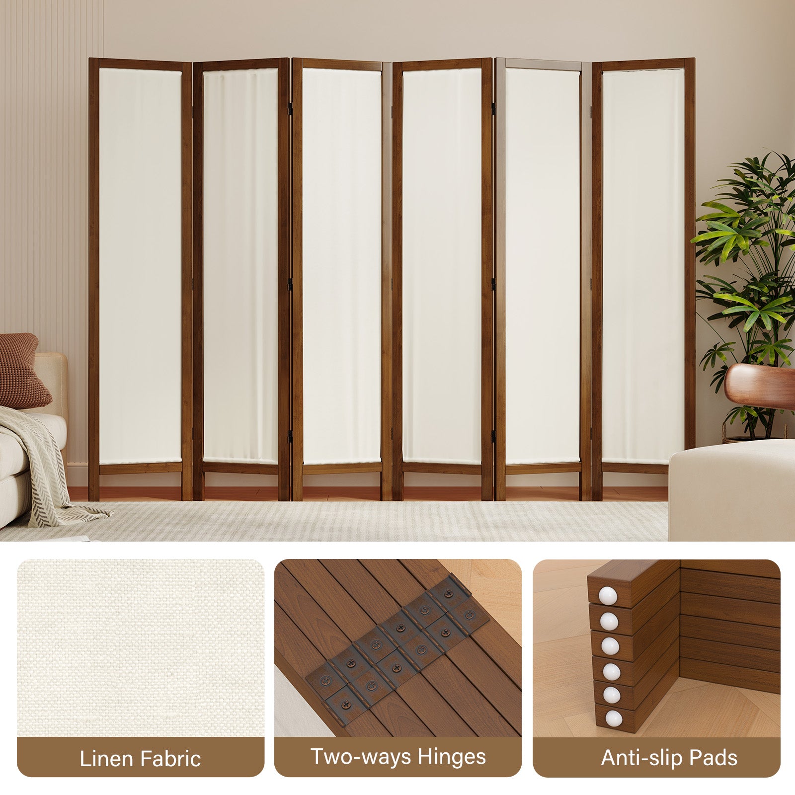 Talen  67" Washable Fabric Wooden Room Divider