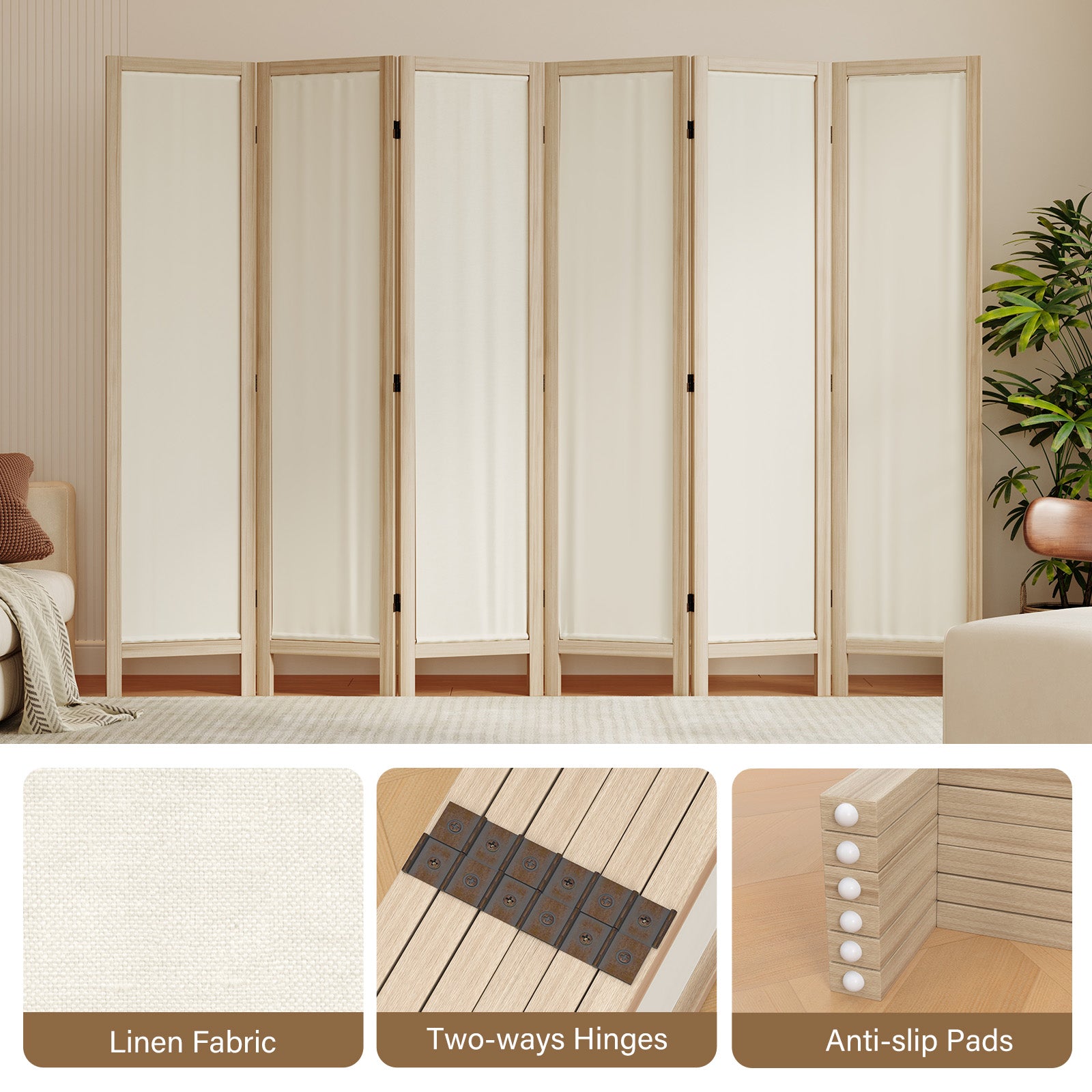 Talen  67" Washable Fabric Wooden Room Divider