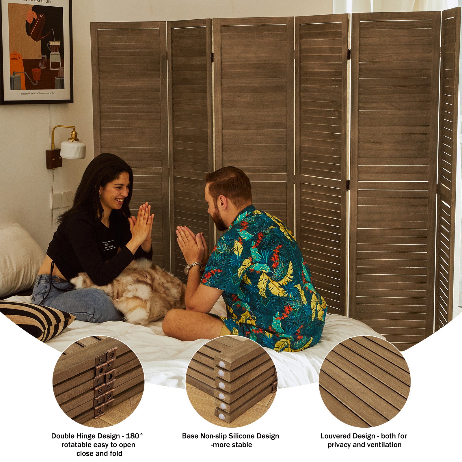 Classic 67" Louvered Wooden Room Divider