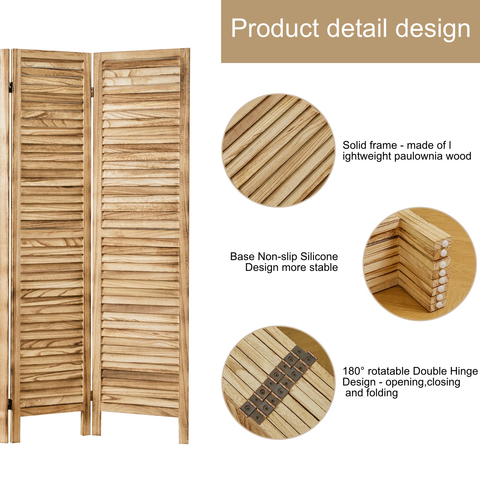 Classic 67" Louvered Wooden Room Divider