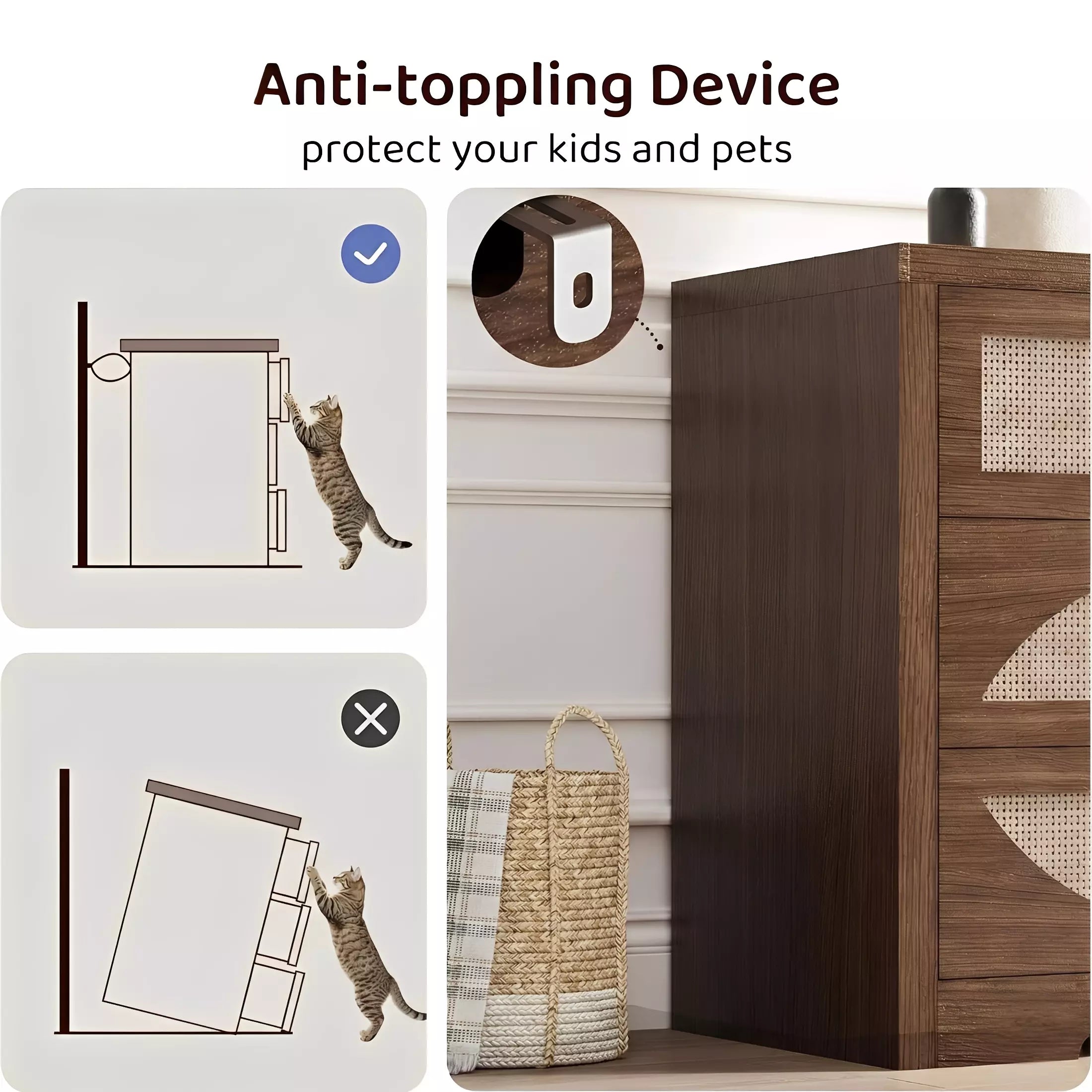 Arched Boho Rattan 6 Drawer Dressers-Walnet / Oak