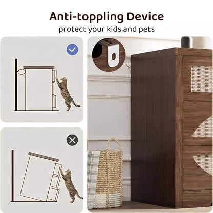 Arched Boho Rattan 6 Drawer Dressers-Walnet / Oak