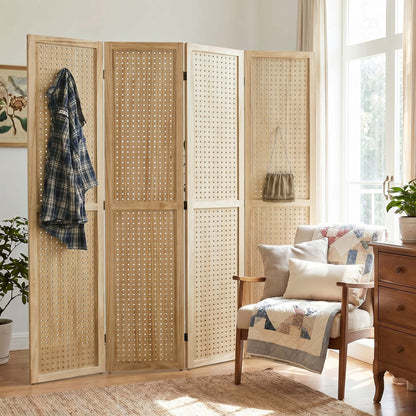 HOVA 66.8" Wooden Pegboard Room Divider