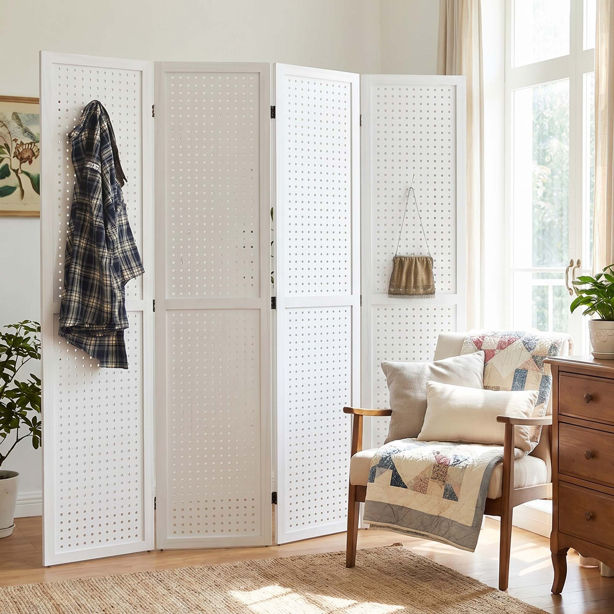 HOVA 66.8" Wooden Pegboard Room Divider