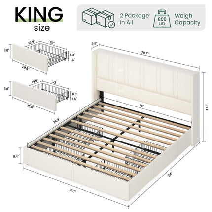 Larmace Upholstered Bed Frame with 4 Storage Drawers and Vertical Channel Tufted Headboard Linen Platform Bed Frame