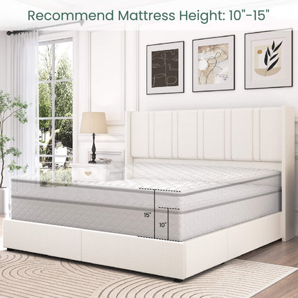 Larmace Upholstered Bed Frame with 4 Storage Drawers and Vertical Channel Tufted Headboard Linen Platform Bed Frame