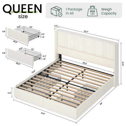 Larmace Upholstered Bed Frame with 4 Storage Drawers and Vertical Channel Tufted Headboard Linen Platform Bed Frame