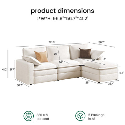 Densa L Shaped Sectional Cloud Sofa | 3-4 Seater |  Spring Cushion | 97"~125"