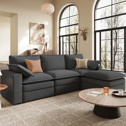 Densa L Shaped Sectional Cloud Sofa | 3-4 Seater |  Spring Cushion | 97"~125"
