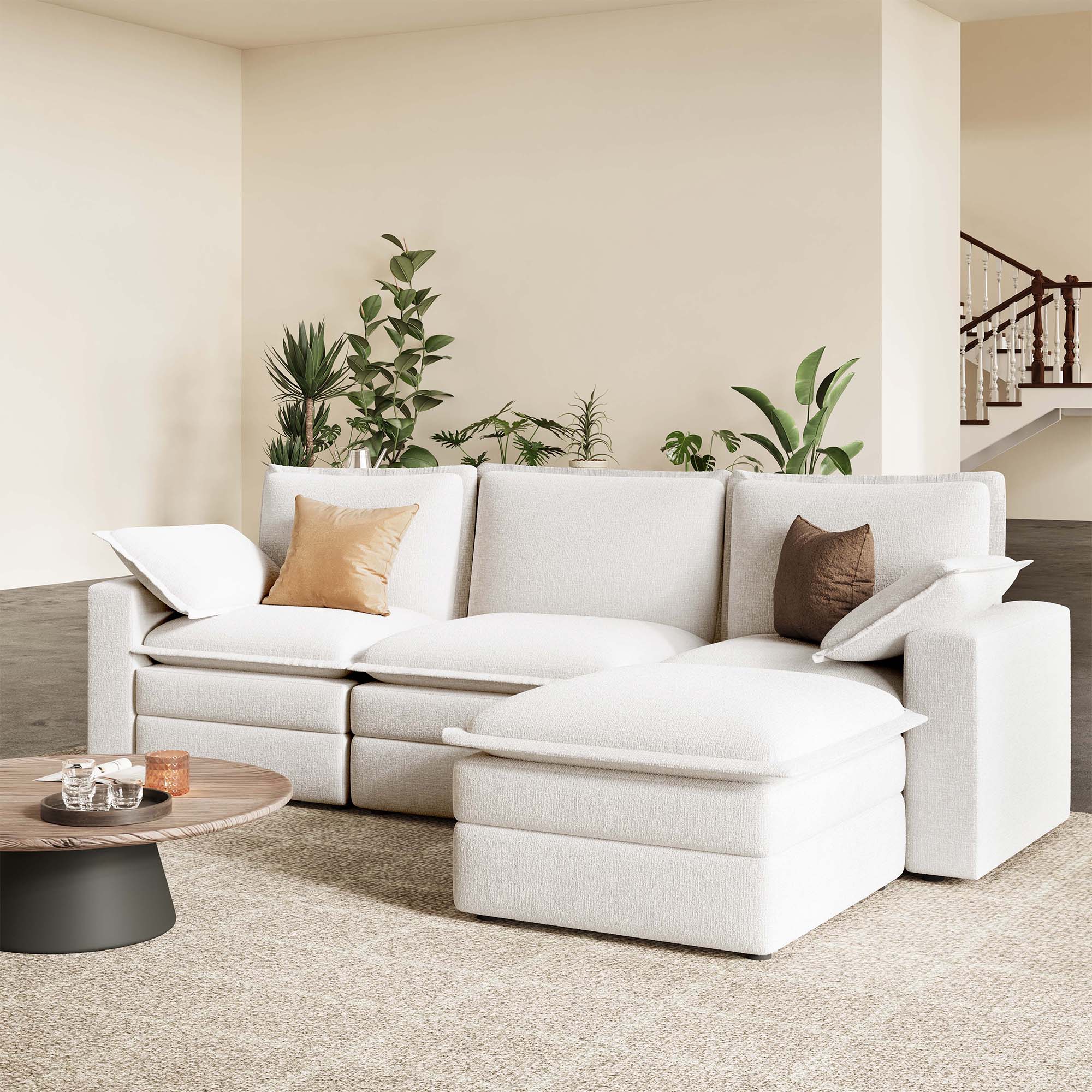 Densa L Shaped Sectional Cloud Sofa | 3-4 Seater |  Spring Cushion | 97"~125"