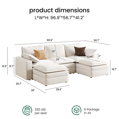 Densa U-Shaped Sectional Cloud Sofa | 3-4 Seater | Spring Cushion |97"-125"