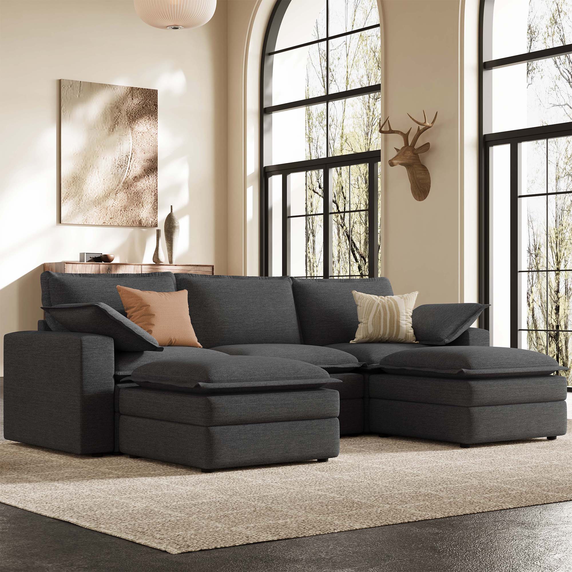 Densa U-Shaped Sectional Cloud Sofa | 3-4 Seater | Spring Cushion |97"-125"