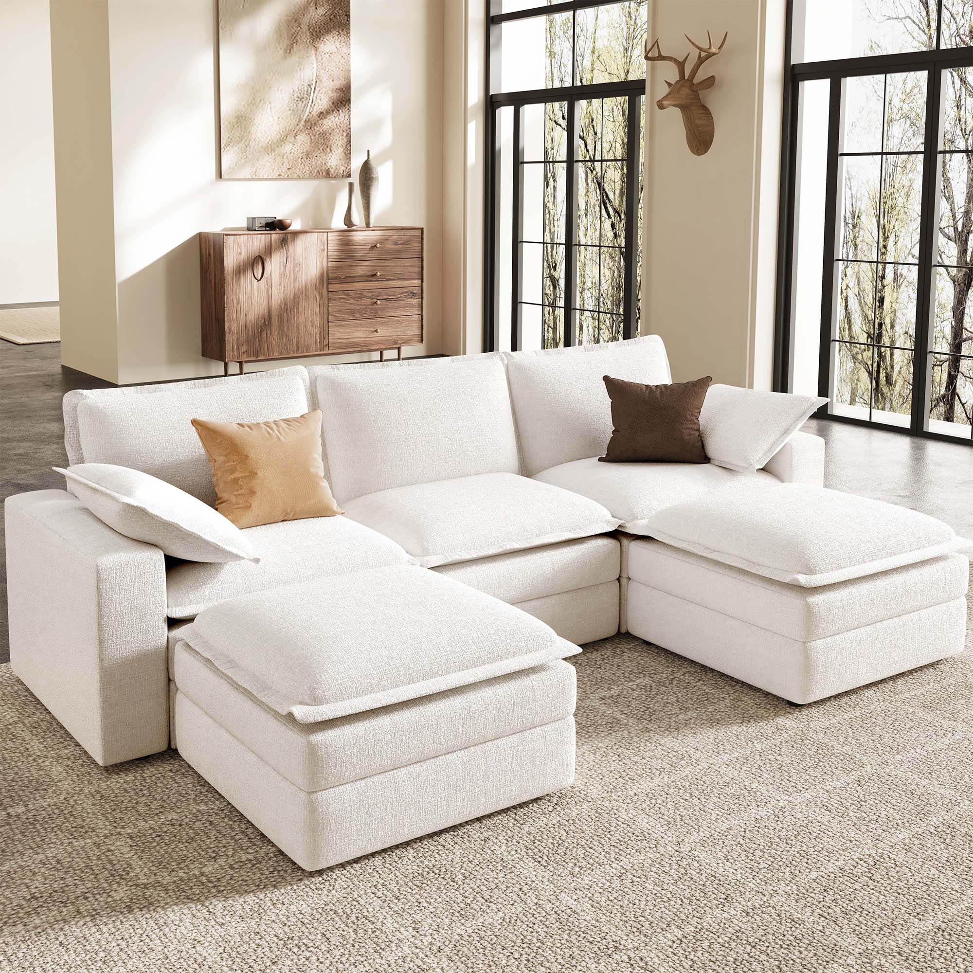 Densa U-Shaped Sectional Cloud Sofa | 3-4 Seater | Spring Cushion |97"-125"