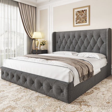 queen bed frame with headboard and storage