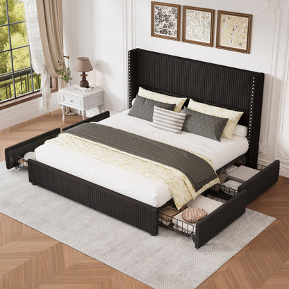 Elysia Upholstered Storage Bed Frame,with Nailhead Trim and 48" Tall Wingback Headboard