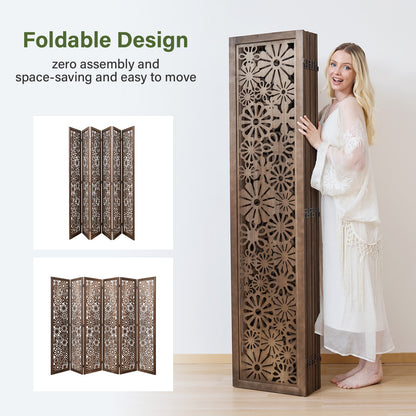 Daisy 67" Floral Carved Wooden Room Divider
