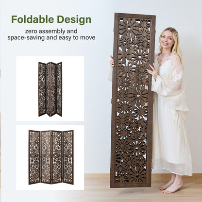 Daisy 67" Floral Carved Wooden Room Divider