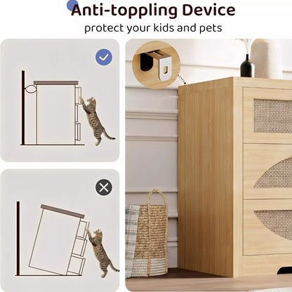 Arched Boho Rattan 6 Drawer Dressers-Walnet / Oak