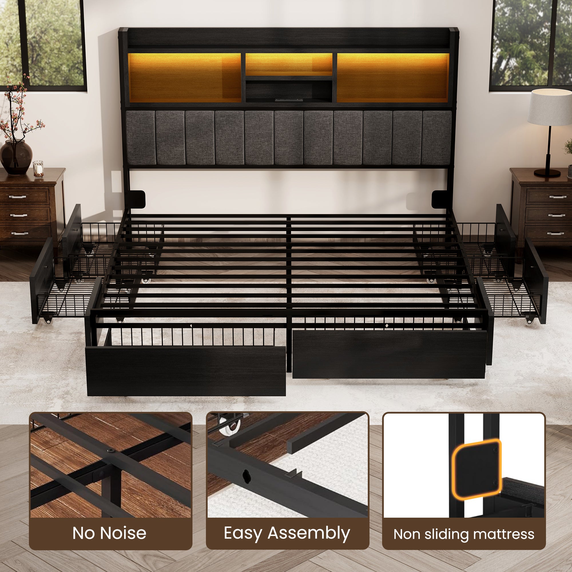 Softo Luxe Storage Bookcase Wood Bed Frame