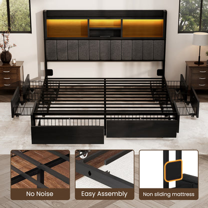 Softo Luxe Storage Bookcase Wood Bed Frame