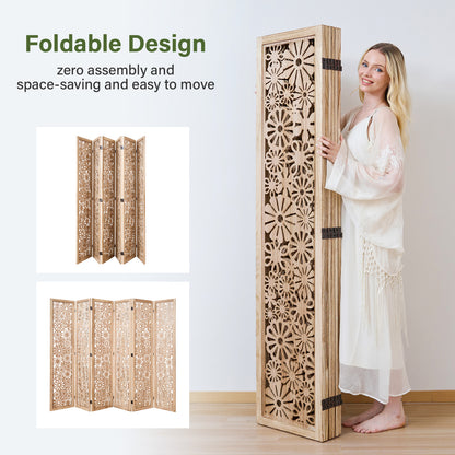 Daisy 67" Floral Carved Wooden Room Divider