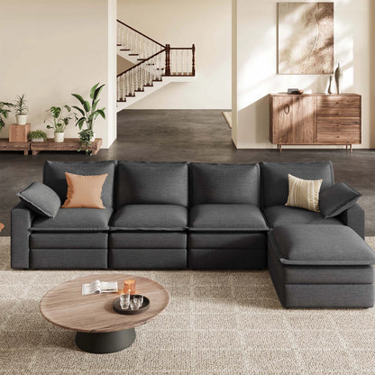 Densa L Shaped Sectional Cloud Sofa | 3-4 Seater |  Spring Cushion | 97"~125"