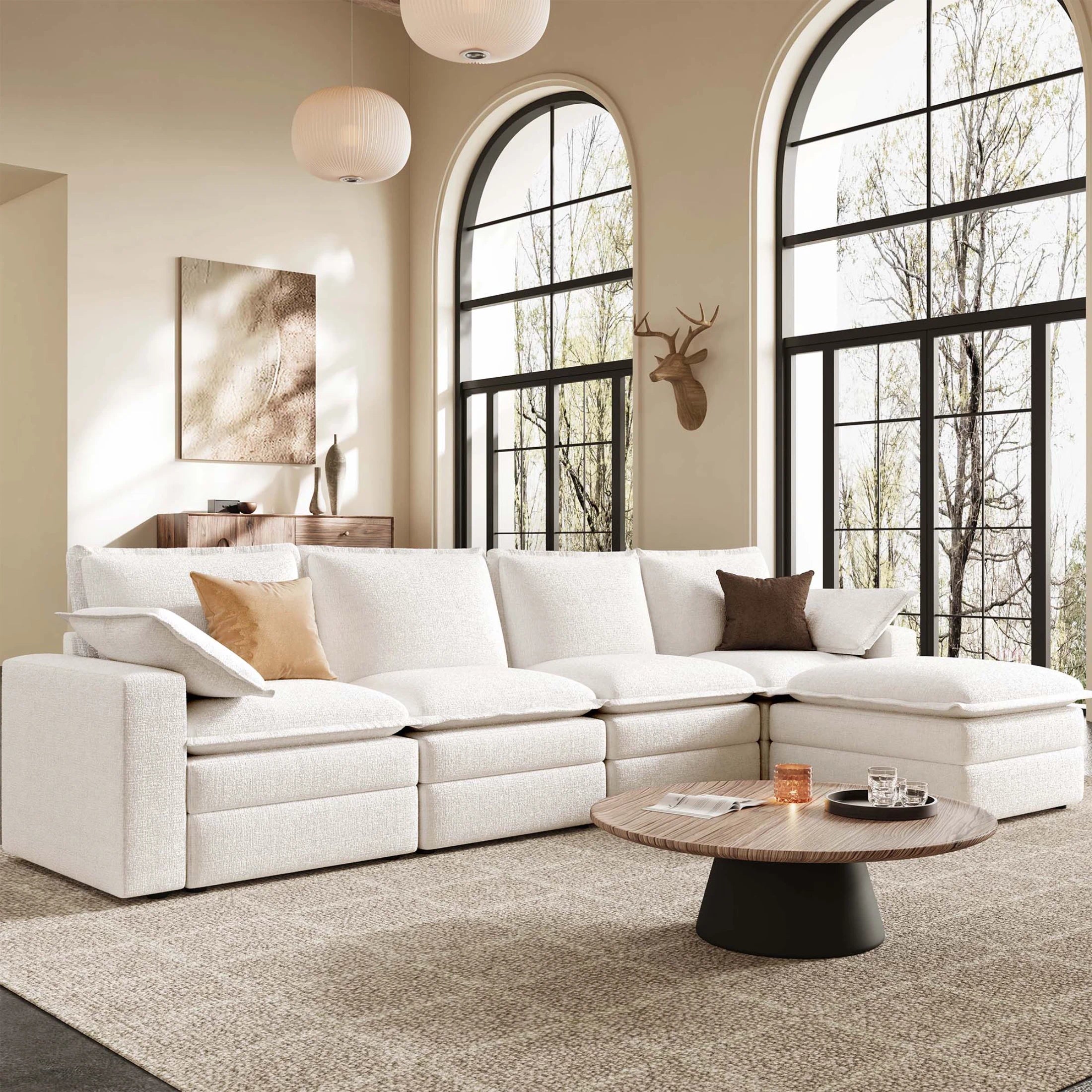 Densa L Shaped Sectional Cloud Sofa | 3-4 Seater |  Spring Cushion | 97"~125"