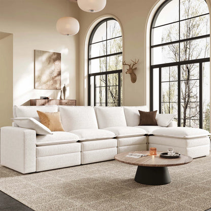 Densa L Shaped Sectional Cloud Sofa | 3-4 Seater |  Spring Cushion | 97"~125"