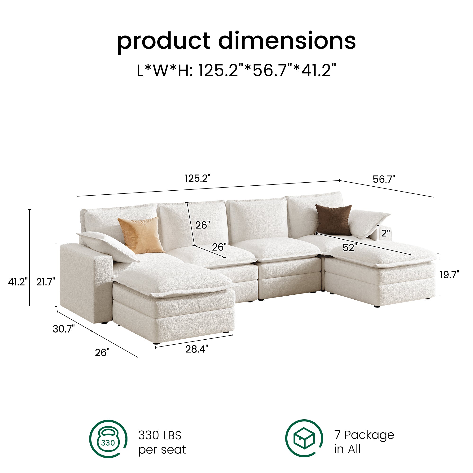 Densa U-Shaped Sectional Cloud Sofa | 3-4 Seater | Spring Cushion |97"-125"