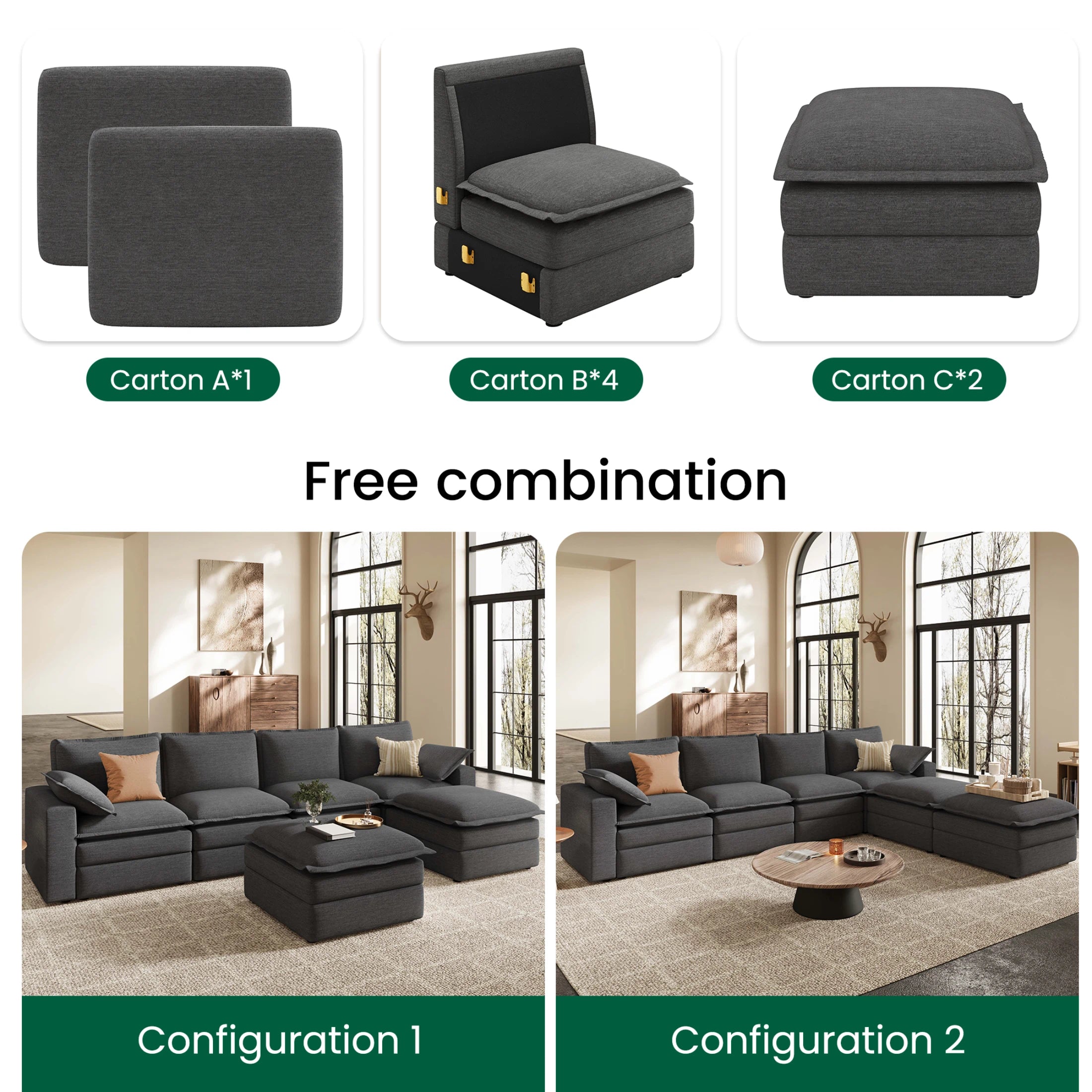Densa U-Shaped Sectional Cloud Sofa | 3-4 Seater | Spring Cushion |97"-125"
