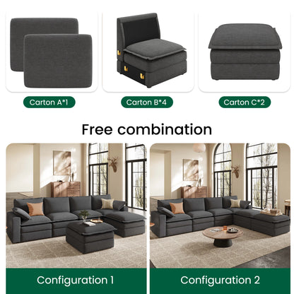 Densa U-Shaped Sectional Cloud Sofa | 3-4 Seater | Spring Cushion |97"-125"