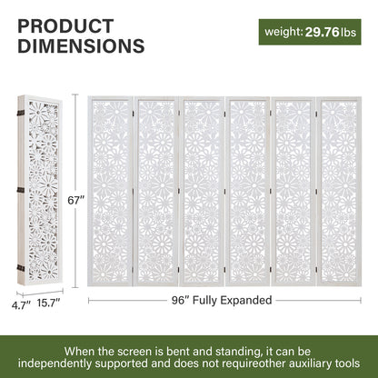 Daisy 67" Floral Carved Wooden Room Divider
