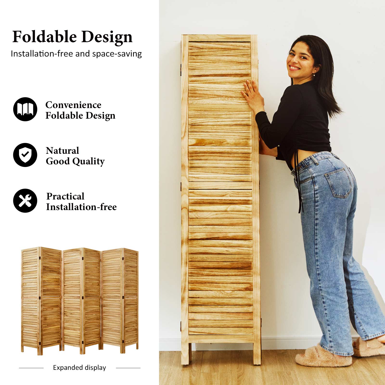 Classic 67" Louvered Wooden Room Divider